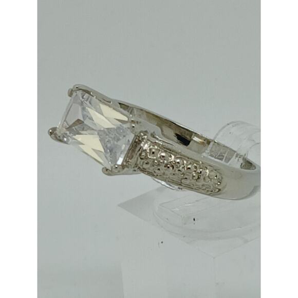 Vintage White Gold Plated CZ Engagement Ring 3.0 Carat Radiant Cut Stone Size 9 - Picture 9 of 10